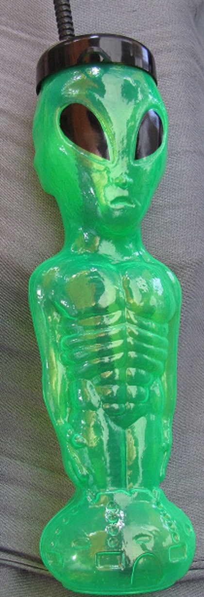 Little Green Men Alien life like water bottle with straw