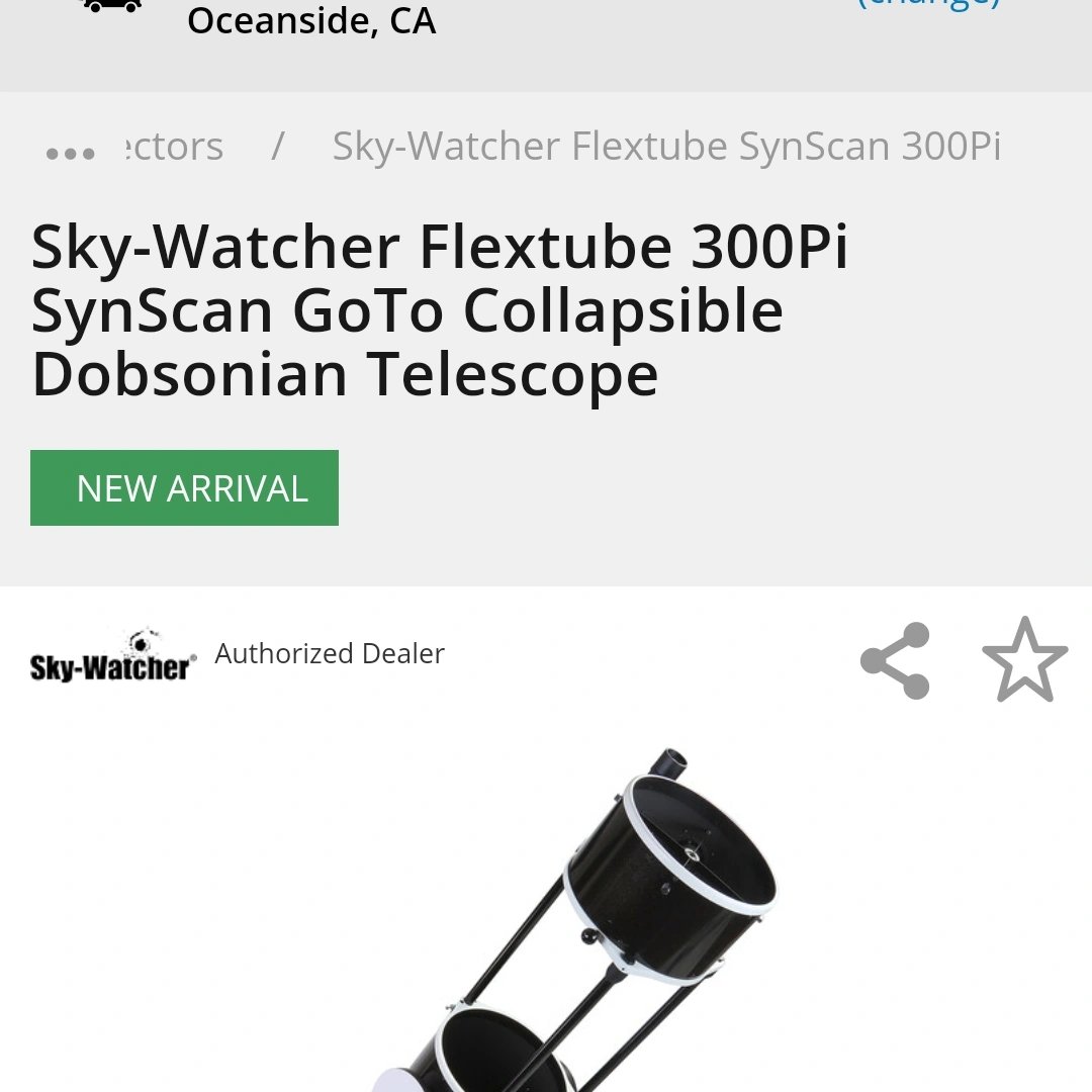 Sky-Watcher 12″ SynScan Collapsible Dobsonian Telescope on order